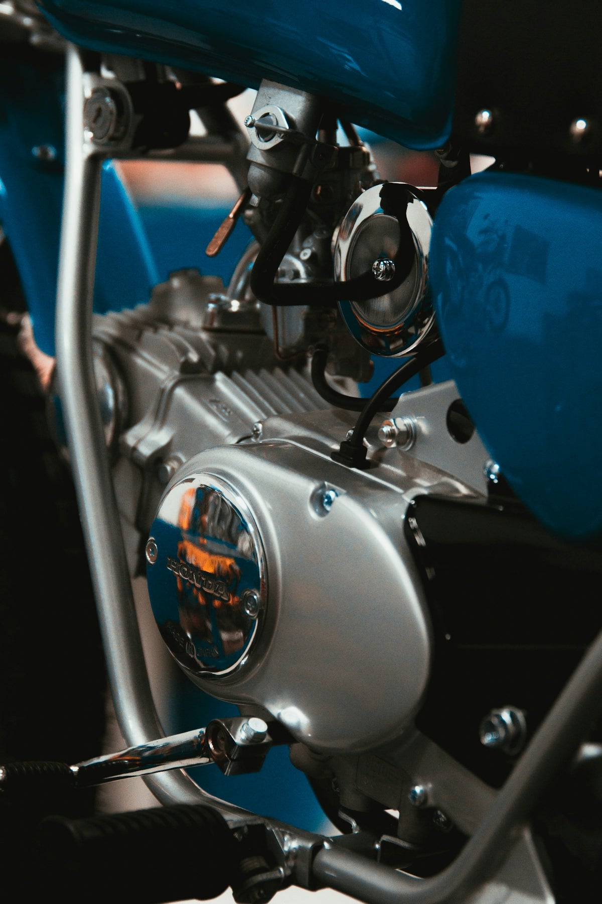 blue and silver motorcycle engine